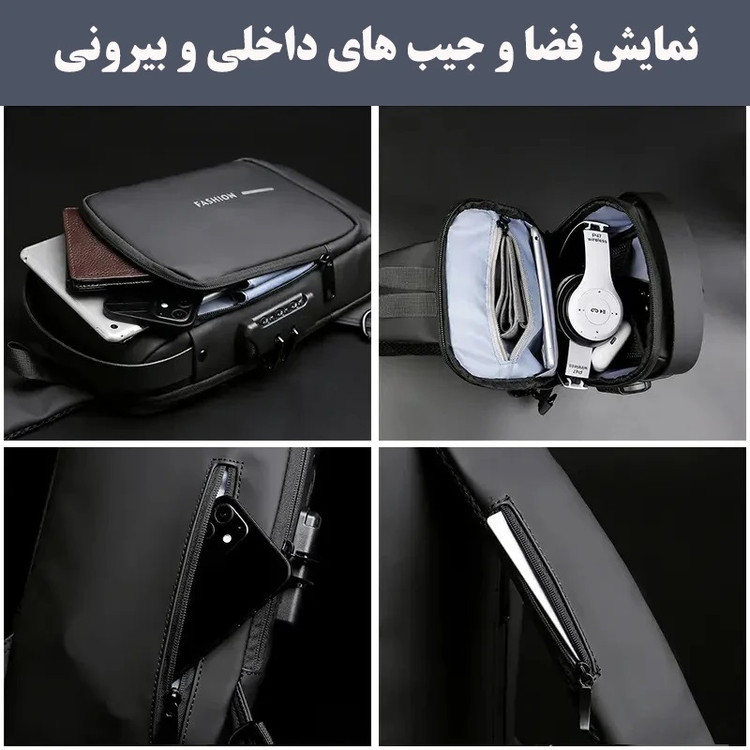 کیف کراس بادی فشیون مدل FN802 با کد 007--نمای جیبها