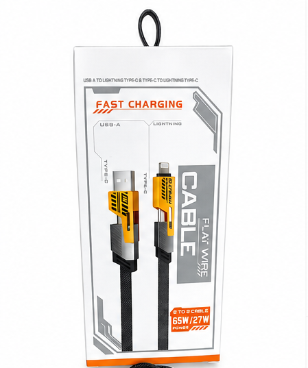 کابل شارژ سریع ۲ به ۲ USB-A/Type-C به Type-C/Lightning مدل Flat Wire با توان 65W/27W