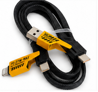 کابل شارژ سریع ۲ به ۲ USB-A/Type-C به Type-C/Lightning مدل Flat Wire با توان 65W/27W